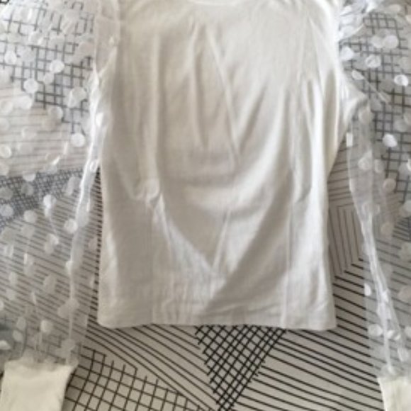 Polka Dot Sheer Sleeve Fitted Top white - Picture 8 of 9